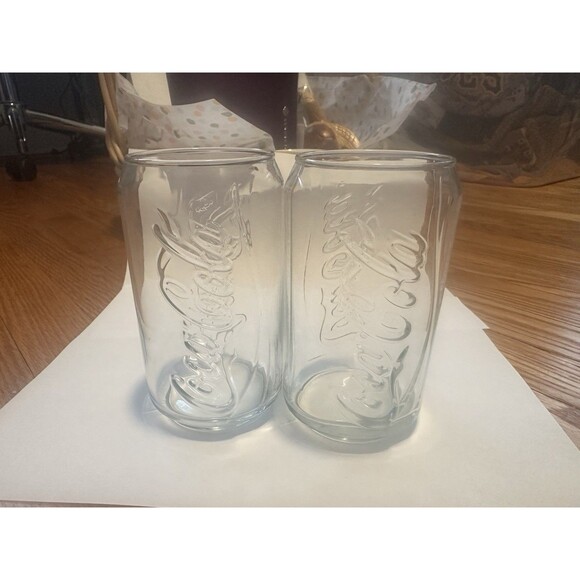 Coca Cola Can Shaped Glasses Clear Set of 2 Limited Edition Vintage - Picture 2 of 3